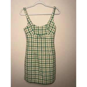 Urban Outfitters Green and Cream Tweed Checkered Mini Dress Size Extra Small New